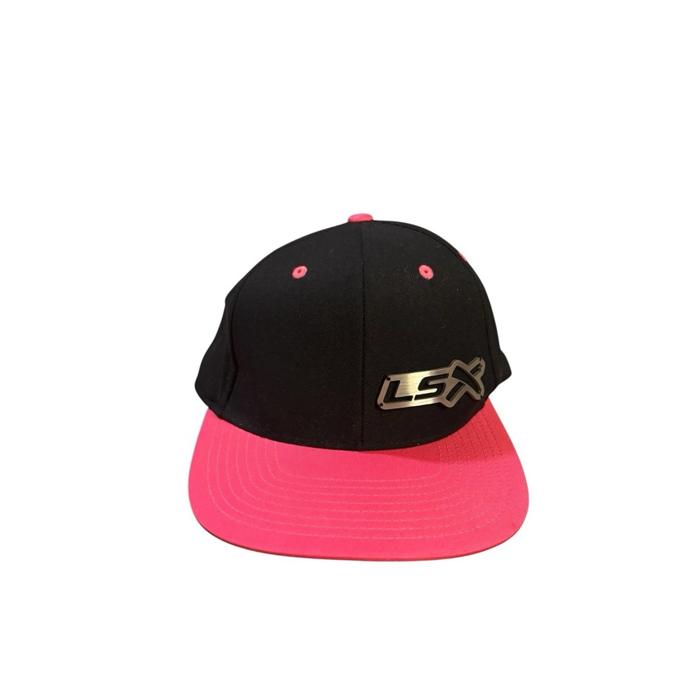 LSX Racing SnapBack Hat‎ Black Pink Metal Laser Cut Logo Lightweight Casual